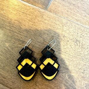 Laser cut geometric design black wood drop earrings